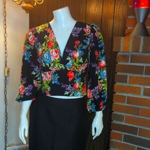 Vixen by Micheline Pitt Floral Black Blouse